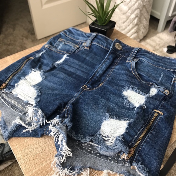 American Eagle Hi-Rise Shortie Zipper Jean Shorts - Picture 2 of 6